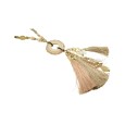Collier sautoir fantaisie nuances beige médaillon rond pompons et breloques