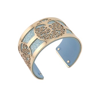 Bracelet manchette large arbre de vie doré simili cuir turquoise et bleu ciel