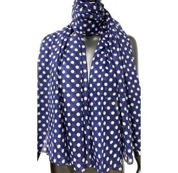 Foulard bleu marine pois blanc