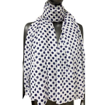 Foulard blanc pois bleu marine