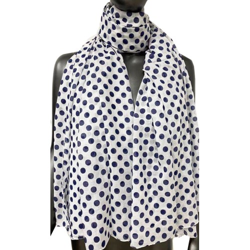Foulard blanc pois bleu marine