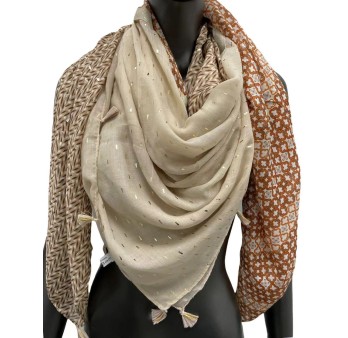 Foulard 4 faces patchwork nuances de beige orange