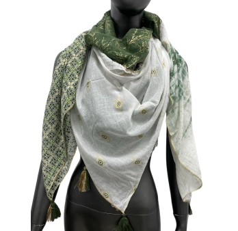 Foulard 4 faces patchwork nuances kaki