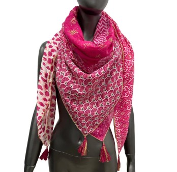 Foulard 4 faces patchwork fuchsia