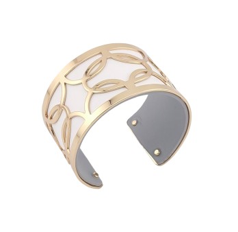 Bracelet machette large finitions dorés simili cuir blanc et gris