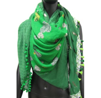 Foulard 4 faces patchwork vert brésil cœur et plume