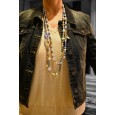 Collier sautoir 2 rangs nuances bleu perles et pierres