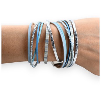 Bracelet Double bleu ciel et perles