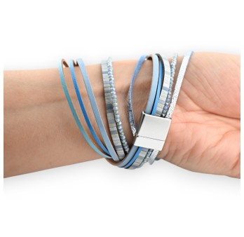 Bracelet Double bleu ciel et perles