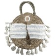 Sac Panier rond à dentelle et pompons Bohème
