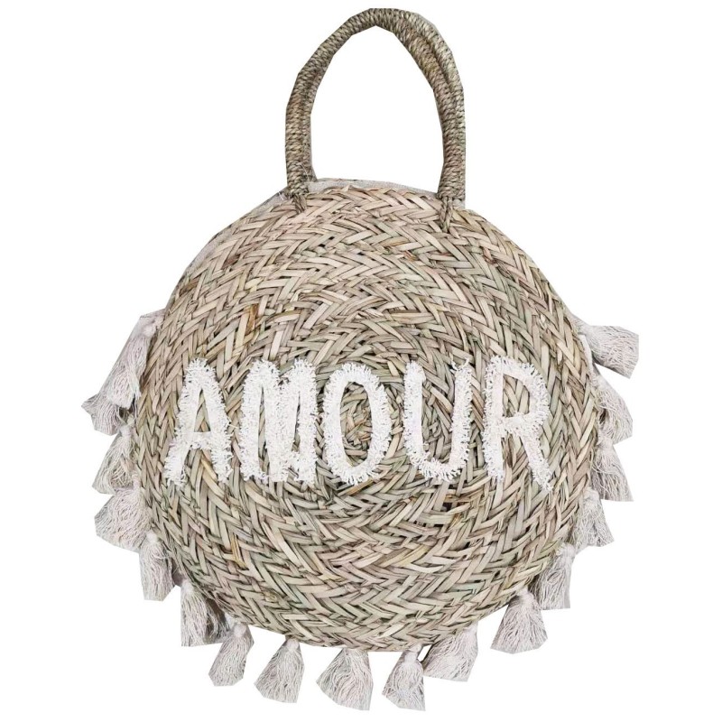 Sac panier rond Amour avec ses pompons
