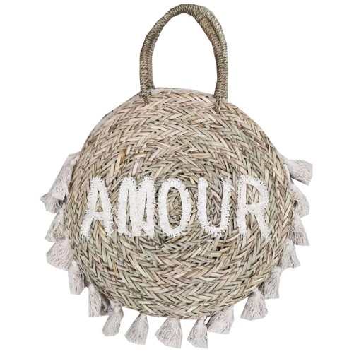 Sac panier rond Amour avec ses pompons