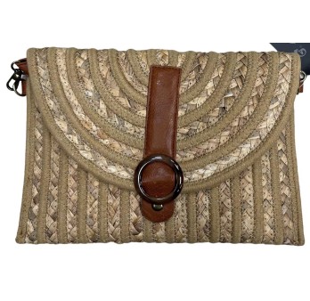 Sac bandoulière paille fermoir boucle simili cuir marron