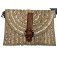 Sac bandoulière paille fermoir boucle simili cuir marron