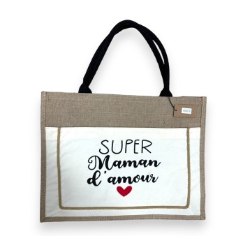 Sac cabas toile de jute Super Maman d'Amour