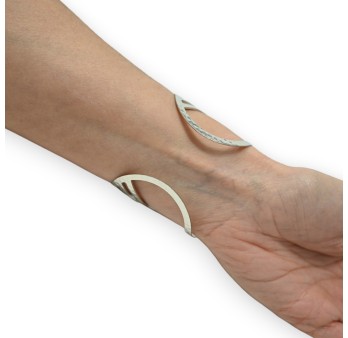 Bracelet manchette fantaisie argenté motif losanges