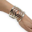 Bracelet manchette fantaisie argenté motif losanges