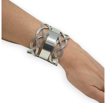 Bracelet manchette argenté graphisme courbes