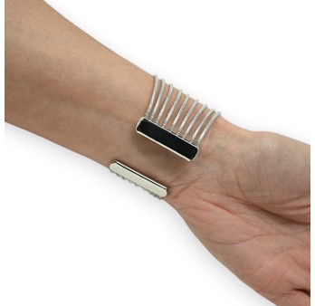 Bracelet manchette argenté fines bandes ajourées