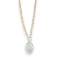 Collier fantaisie perles nude médaillon argenté brossé