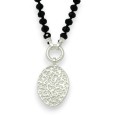 Collier fantaisie perles noires brillantes médaillon argenté brossé