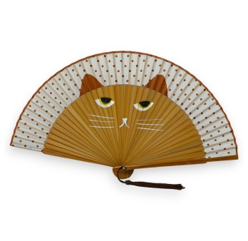 Eventail chat bois pois marron