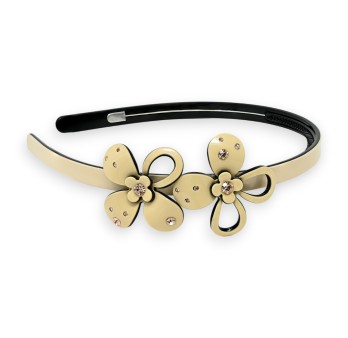 Serre tête résine beige 2 petites fleurs avec strass