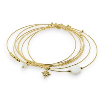 Bracelet jonc acier doré 7 bracelets pierre Jade Blanc