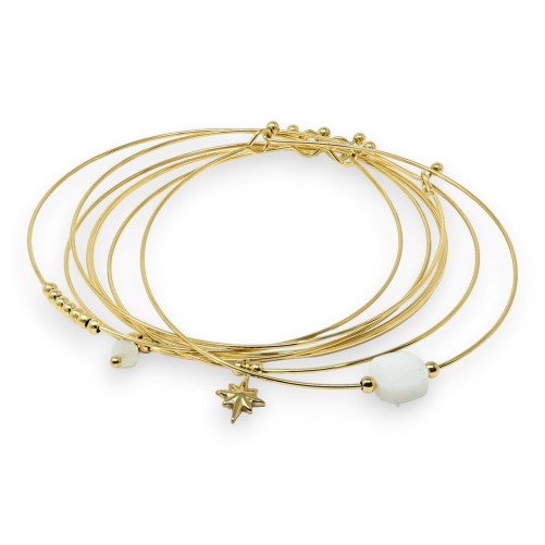 Bracelet jonc acier doré 7 bracelets pierre Jade Blanc