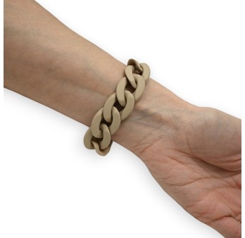 Bracelet taupe grosse chaine résine médaillon doré