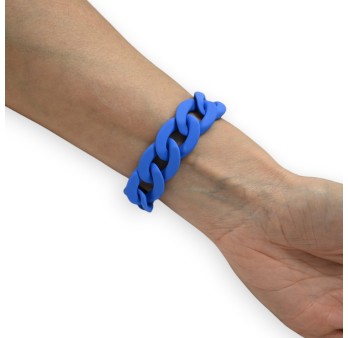 Bracelet bleu roi grosse chaine résine médaillon doré