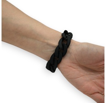 Bracelet noir grosse chaine résine médaillon doré
