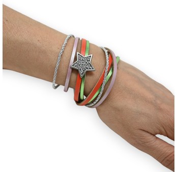 Bracelet double tours 3 couleurs étoile argentée
