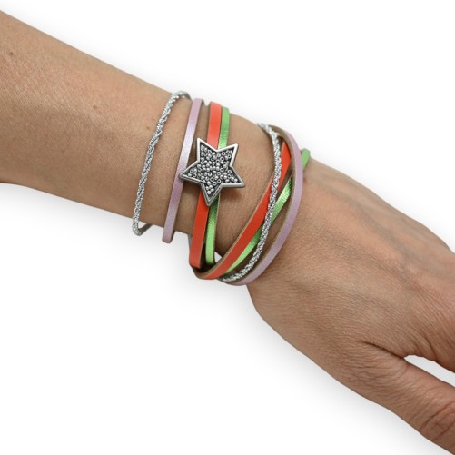 Bracelet double tours 3 couleurs étoile argentée
