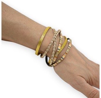 Bracelet double tours simili cuir moutarde