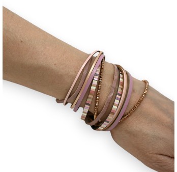 Bracelet double tours nuances vieux rose et perles