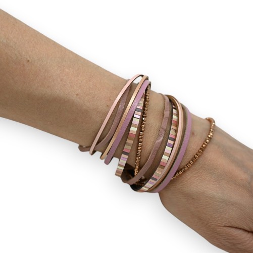 Bracelet double tours nuances vieux rose et perles