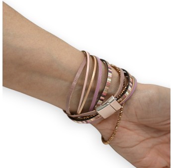 Bracelet double tours nuances vieux rose et perles