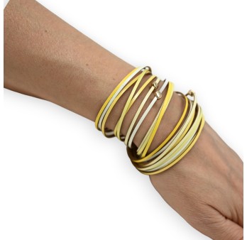 Bracelet double tours simili cuir jaune