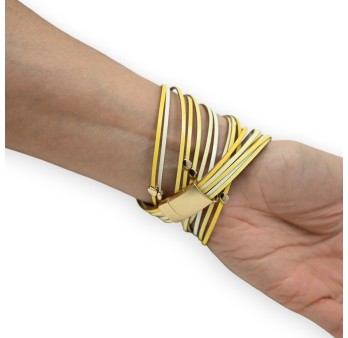 Bracelet double tours simili cuir jaune