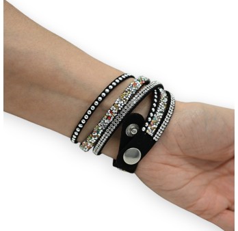 Bracelet double tours noir strass multicolores