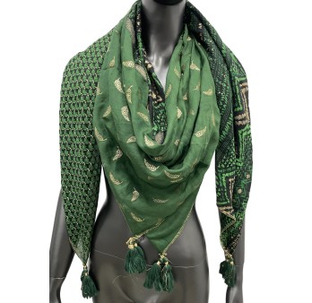 Foulard 4 faces patchwork nuances vertes