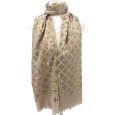 Foulard fin beige imprimé fleurs dorées