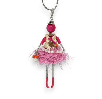 Collier sautoir Pépète robe fashion rose