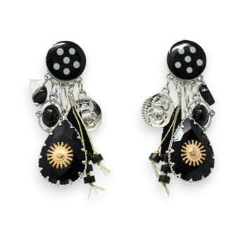 Boucles d'oreilles clip noires pois