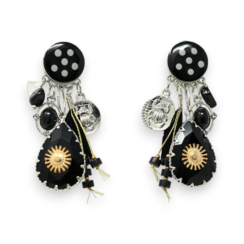 Boucles d'oreilles clip noires pois