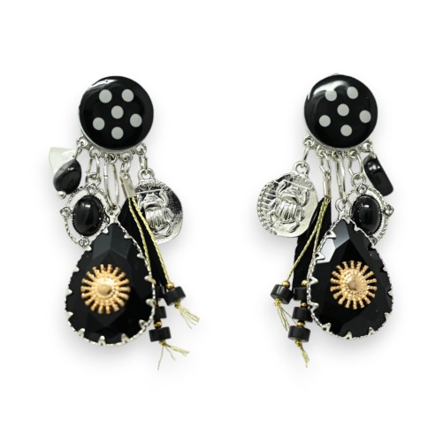 Boucles d'oreilles clip noires pois