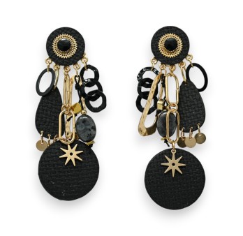 Boucles d'oreilles clip noires et dorées