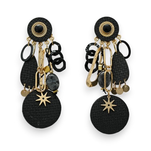 Boucles d'oreilles clip noires et dorées