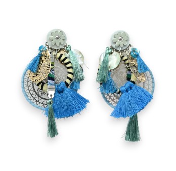 Boucles d'oreilles attrape rêve nuances bleu
